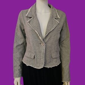 NICK & MO Heather Gray Raw Hemline Sweatshirt Cropped Grunge Jacket